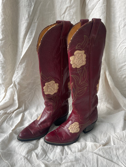 Berry Floral Vintage Cowboy Boots - 37