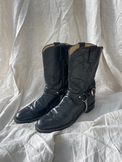 Vintage Black Chain Boots - 41